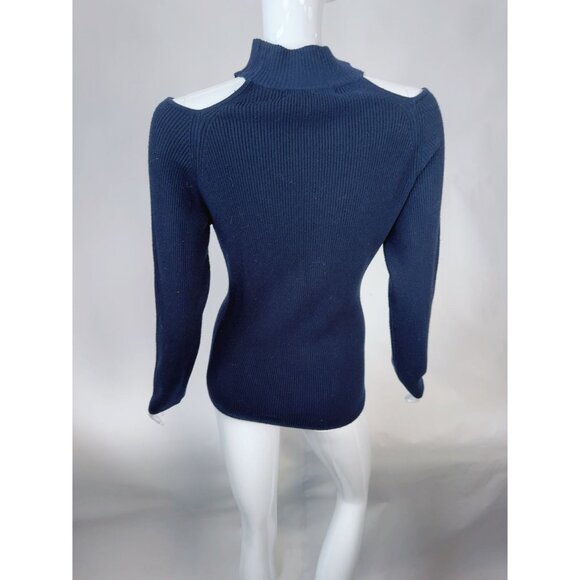 Catherine Malandrino Navy Cold Shoulder Ribbed Sweater Women XL Rayon/Polyester/ - Picture 12 of 16